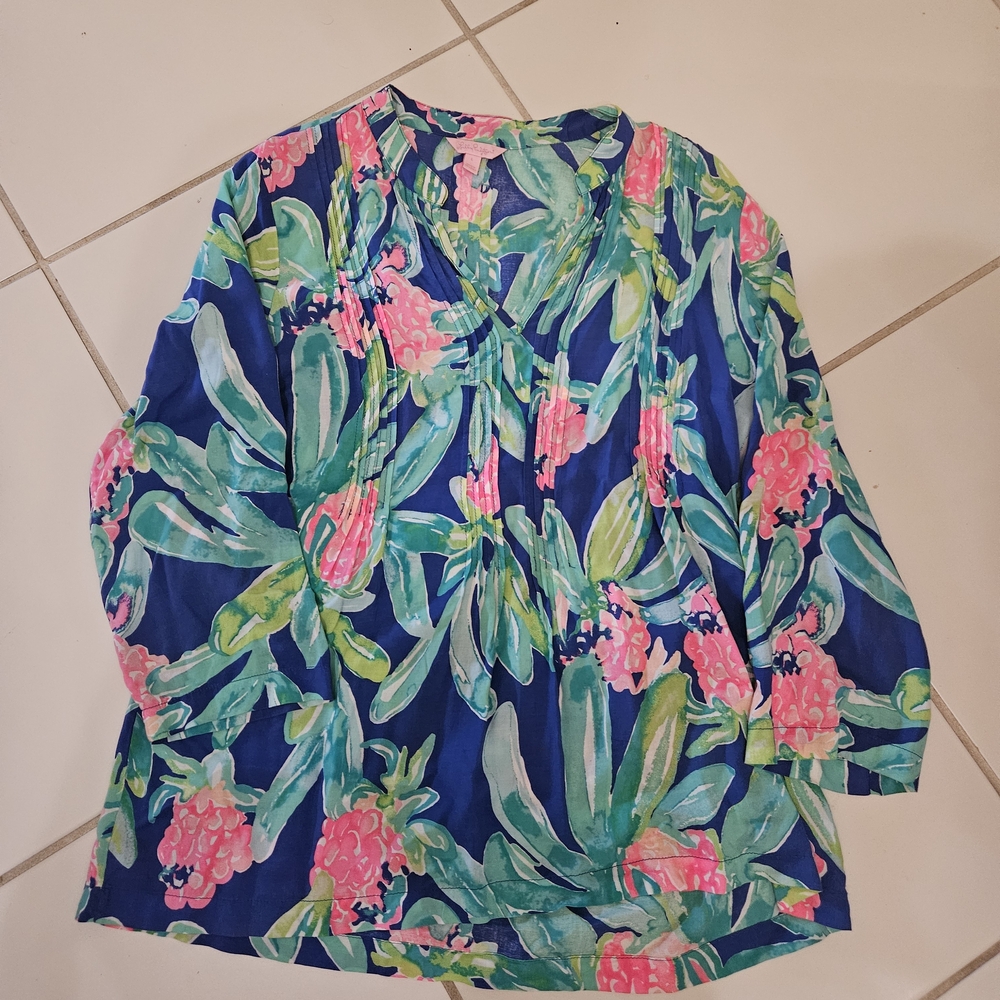 Floral Blue and Pink Blouse